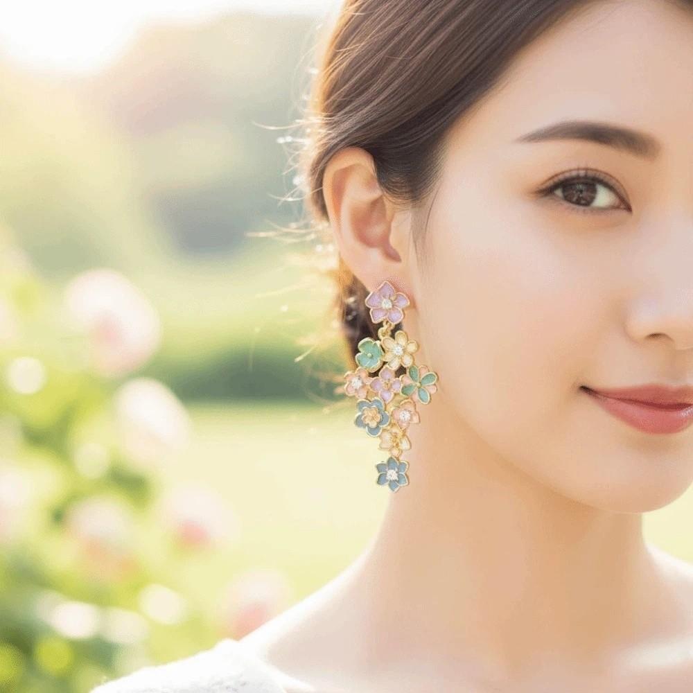 1 pair Temperament Tassel Flower Eardrops Exquisite Dripping Glaze Earrings Daily