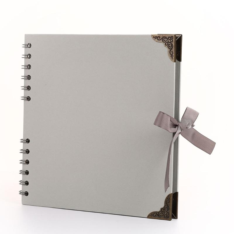 DIY Scrapbook Album 8palcová čtvercová prázdná stránka pro uchování vzpomínek Papír 30 listů Držák na fotografie Kniha vzpomínek s mašlí