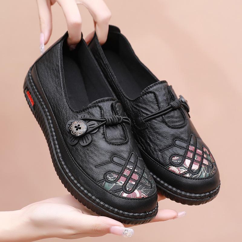 Vår och höst damers vardagliga enkelskor halkfria bekväma mjuk sula en pedal medelålders och äldre mångsidiga