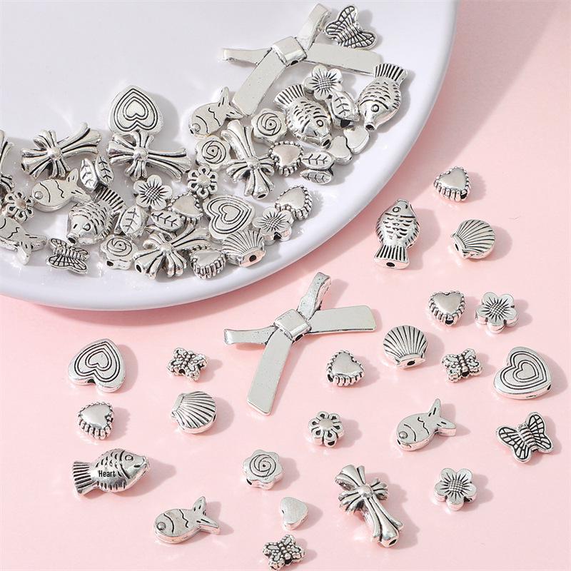 Antique Silver Alloy Heart, Flower & Butterfly Pendant for DIY Retro Jewelry Making