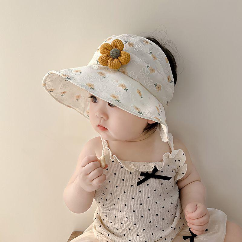 Baby Girls' Wide Brim Sun Hat with Small Flower Print - Breathable, Open Top Summer Protection