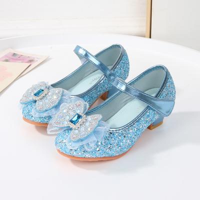 Girls High Heels Autumn New Children's Single Shoes Little Girl Princess Shoes Crystal Shoes Shining Elsa Classmate Leather Shoes
