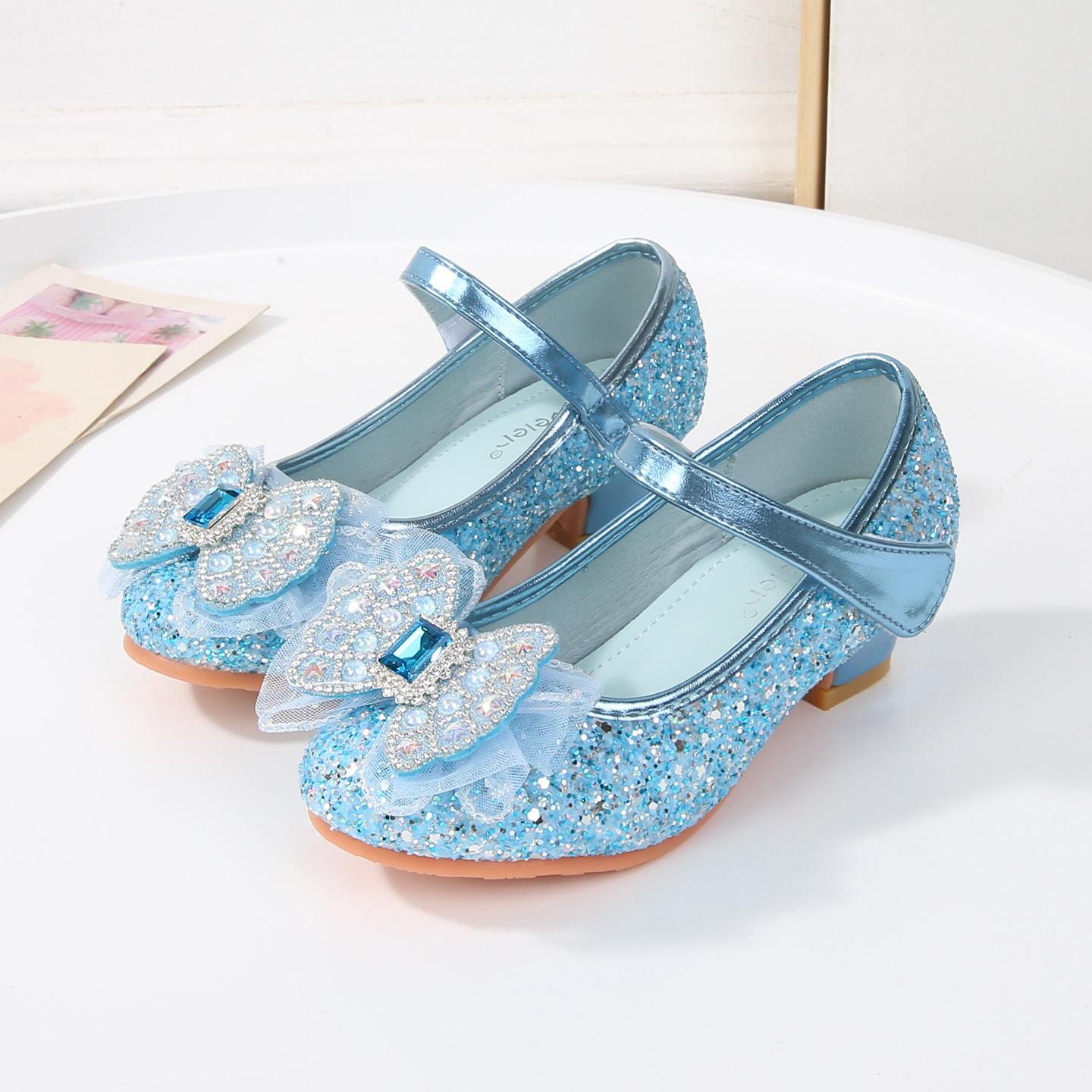 

Girls high heels autumn new children s single shoes little girl princess shoes crystal shoes shining Elsa classmate leather shoes Size 36/inner length 22.5cm синій