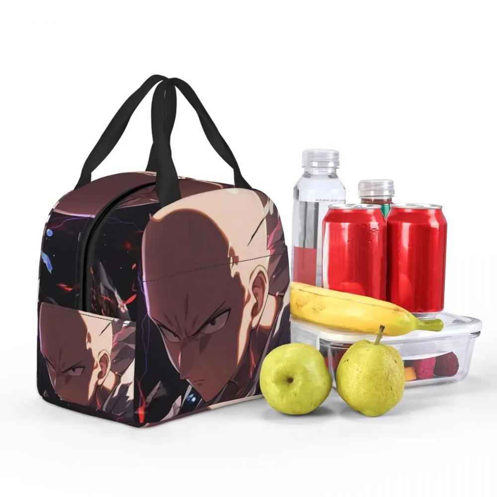 Japanese Saitama Anime Manga Insulated Lunch Bag for Women Office Cooler Thermal Food Box Tote Portable Lunch Boxes Container