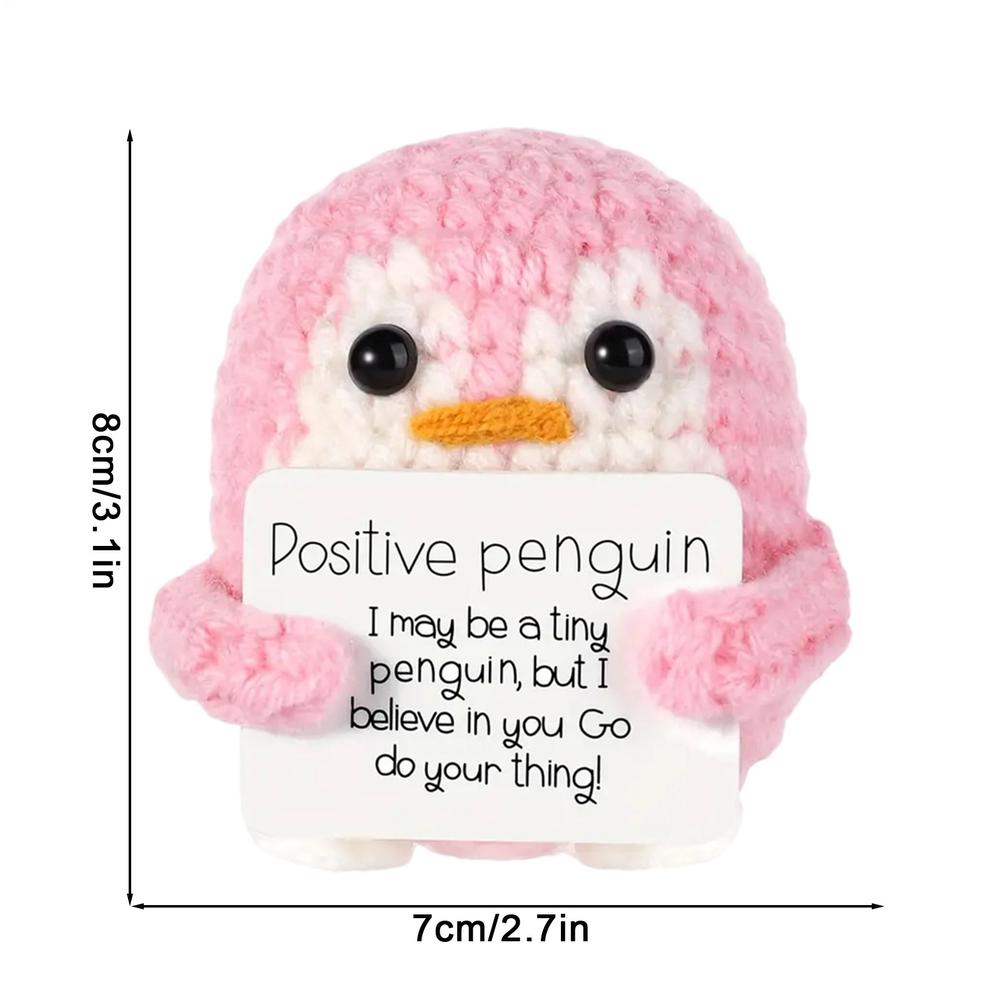 Knitted Positive Penguin Crochet Penguin Doll with Positive Card Handmade Positive Energy Penguin Doll Home Decoration