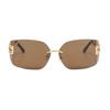 Gafas de Sol de Lujo Metalizadas Divertidas Sin Montura Mujer Marca Diseñador Remaches Rectángulo Degradado Lentes Curvas Gafas de Sol Clásicas Femeninas