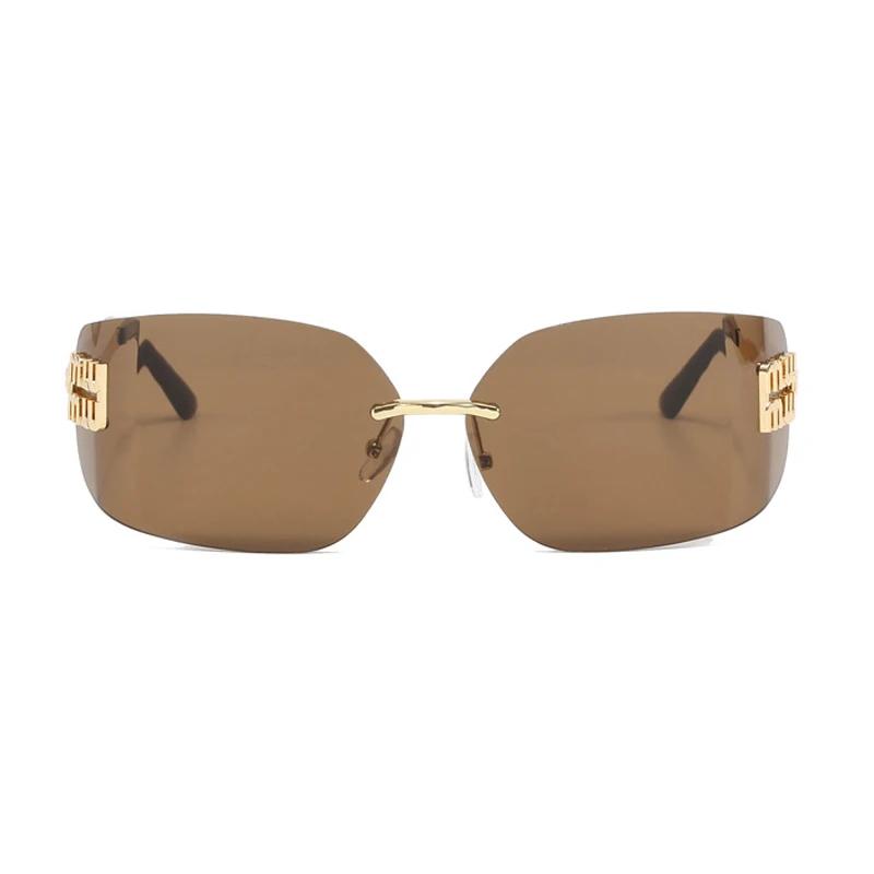Gafas de Sol de Lujo Metalizadas Divertidas Sin Montura Mujer Marca Diseñador Remaches Rectángulo Degradado Lentes Curvas Gafas de Sol Clásicas Femeninas