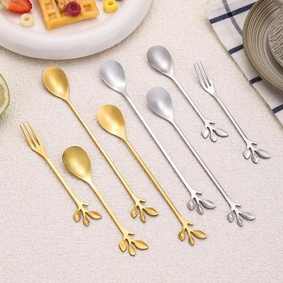 Creative Leaf-Shaped Stainless Steel Spoon and Fork Set - High-Value Dessert and Coffee Utensils