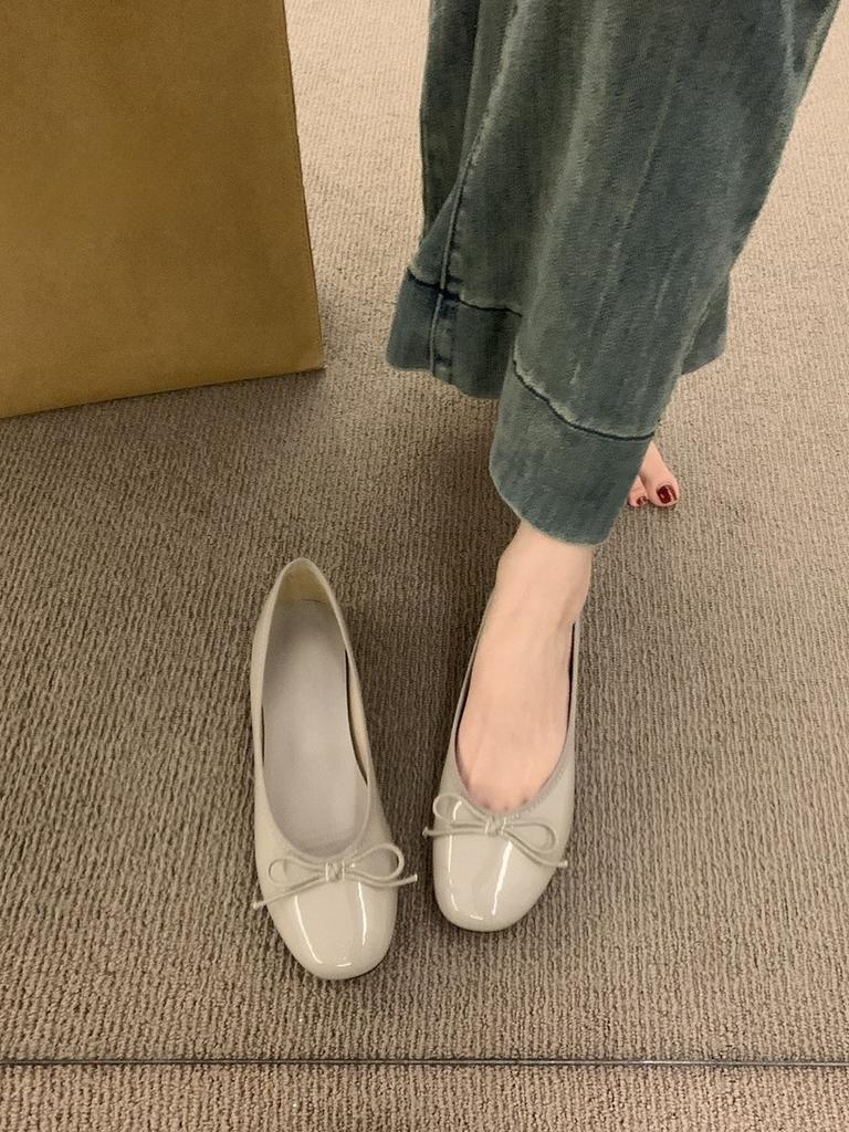 Bow Fairy Shallow Mouth Single Shoes Female Spring and Autumn New French Retro Gentle Niche Evening Breeze Flat-soled Beanie Shoes
