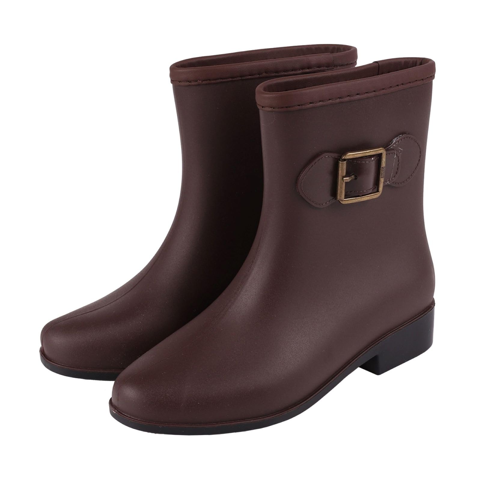 

CAWKAY Women s Solid Color Short Rain Boots with a Simple Design (Size 38, Brown, 23.5-24.0cm)