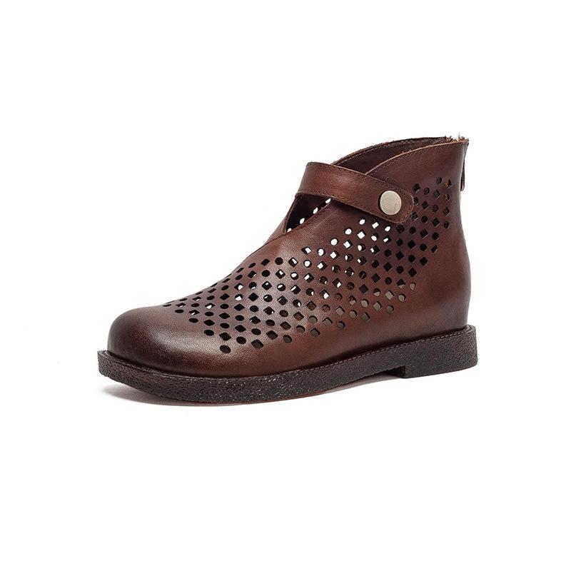 2026 Summer New Forest Style British Hollow Out Ventilated Boots First Layer Cowhide Women Shoes