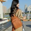 Schoolbag Soft PU Texture Multifunctional Women's Bag Fashionable Solid Color Lychee Pattern Multi-compartment Small Backpack Breast Bag