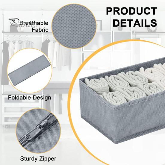 Drawer Organizer Underwear Wardrobe Dividers Storage Boxes Large Capacity Collapsible Clothing Organizers Multiple Compartments Bra Socks Bins Set
