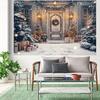 1 Christmas background with snow porch flower wreath gift box and snow covered tree no power required winter scene