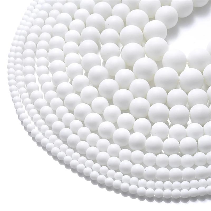 Natural Stone White Black Dull Polish Matte Agates Onyx Smooth Round Beads For Jewelry Making DIY Bracelet 15'' 4 6 8 10 12mm