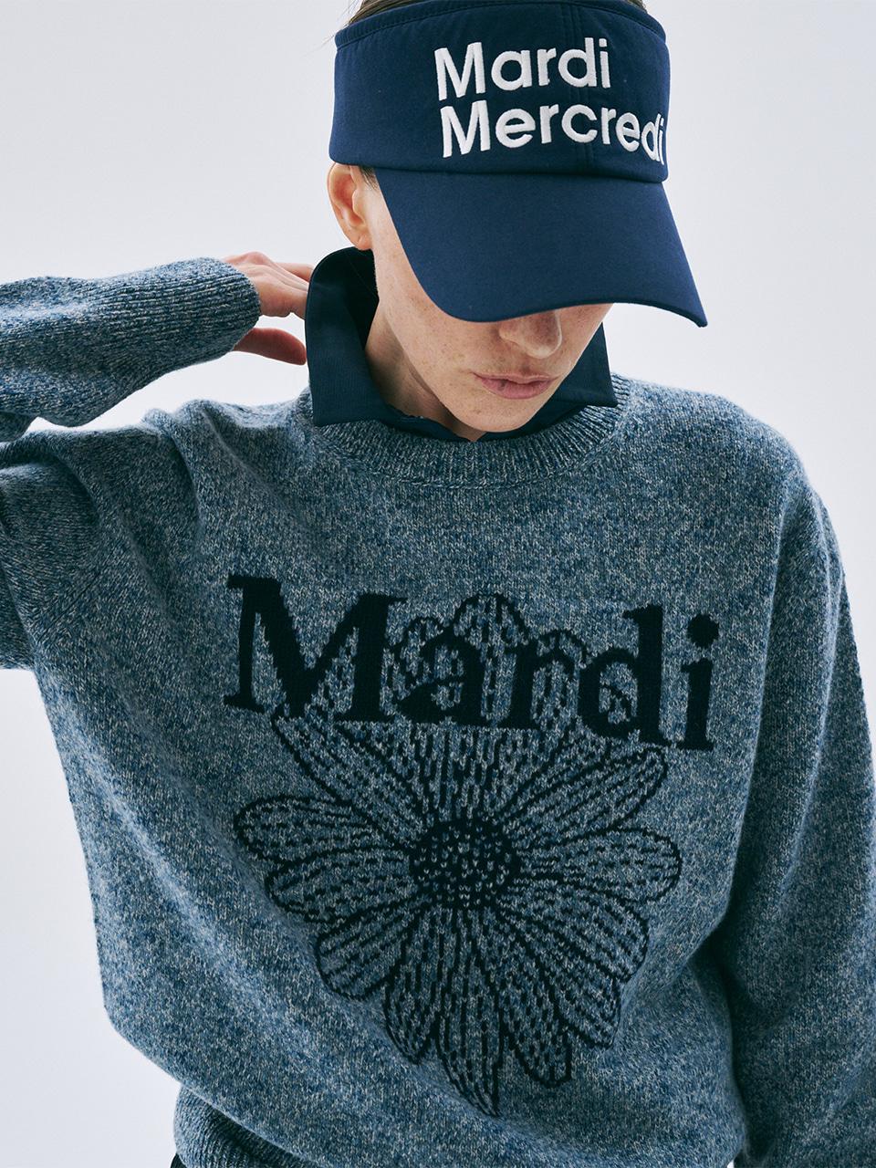 [mardimercredi] Tweed Mardi Flower Knit Pullover - Blue Navy FREE