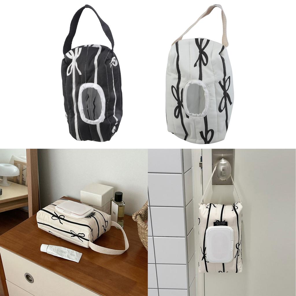 Portable Wipes Storage Bag Sturdy Cotton Pack Stylish Striped Pattern with Bowknot Tie Decoration Reusable Washable