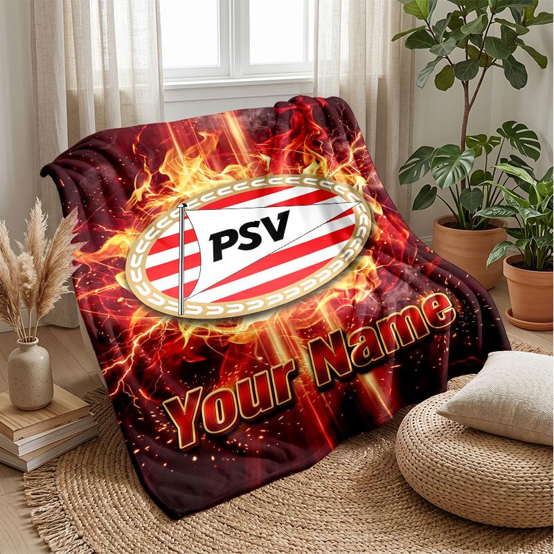 PSV Eindhoven FC Benutzerdefinierter Name Text Flanelldecke Fußball Logo Personalisierte Fleece-Wurfdecke Besonderes Geschenk für Sofa Schlafzimmer Zuhause