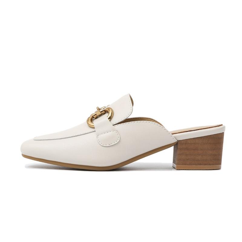 Leather half-drag women s high-heeled thick-heeled spring new versatile square head bag head Muller shoes wear sandals women s shoes 35