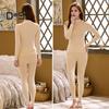 2 Pcs/Set Winter Women Thermal Underwear Set Middle-high Collar Long Sleeve Warm Thick Plush Slim Fit Elastic Lady Cold Weather Pajamas Set Homewear