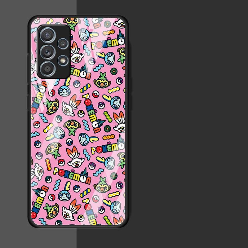 Capa de vidro de desenho animado em quadrinhos Pokemon para Samsung Galaxy A52 A32 A51 A12 A22 A21s A50 A71 A53 A70 A31 A33 A72 A10 Funda Phone Cover