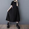 Short Sleeve Plus Size Vintage Black Pleated New In Dresses for Women Casual Loose Long Summer Dress