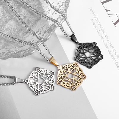 Collier Pendentif Étoile à Cinq Branches en Acier Inoxydable Étoile Lune Collier Wica Bijoux Magiques Homme et Femme