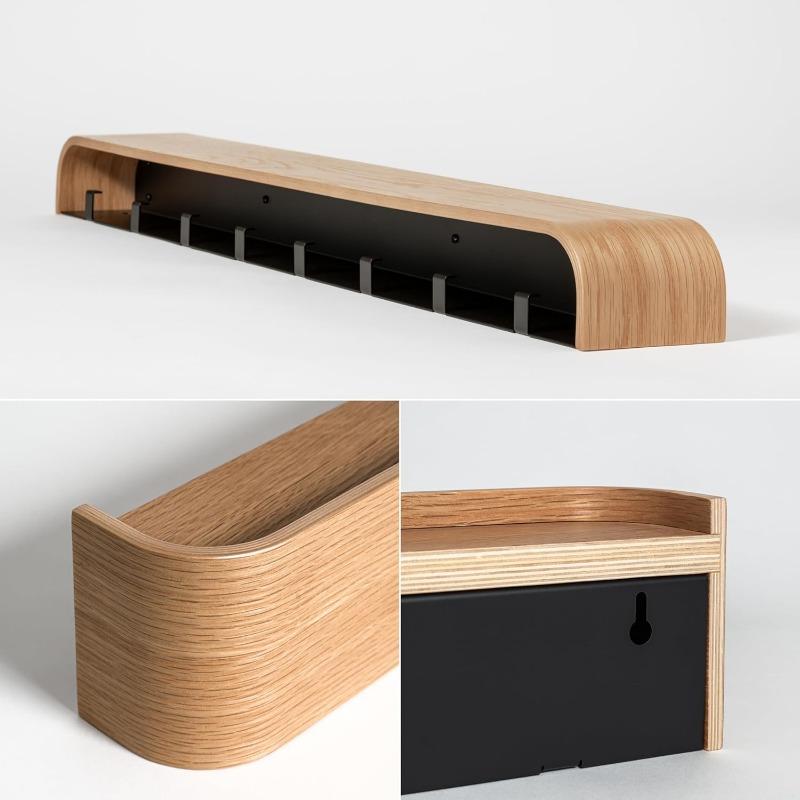 Wall Mounted Coat Rack, Modern Design Coat Rack with Hidden Wall Hooks - Solid Wood Veneer Panel Coat Hanger Walnut,1pc