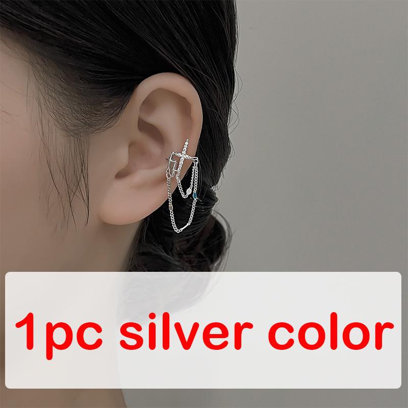 

1pc Y2k Clip Earrings Unisex Simple Style Sparkling Zircon Copper Color Fake Piercing Earbone Chain Zircon Gifts Ef169