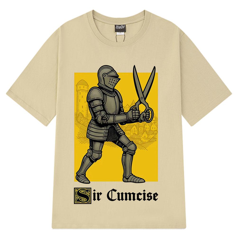 Unisex Unisex Summer Retro Medieval Knight Scissors Graphic Tee Oversized Hip Hop Rap Streetwear Yellow Background Vintage Tops