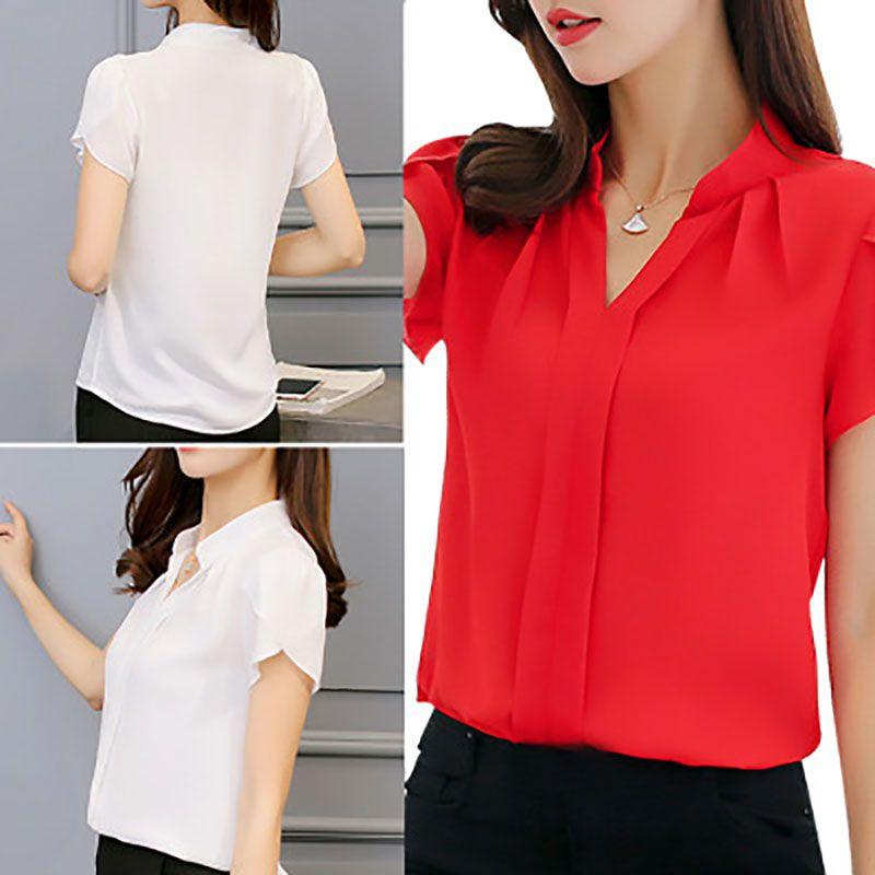 Elegant Women Casual Short Sleeves Chiffon Shirt For Summer Office And Formal Wear