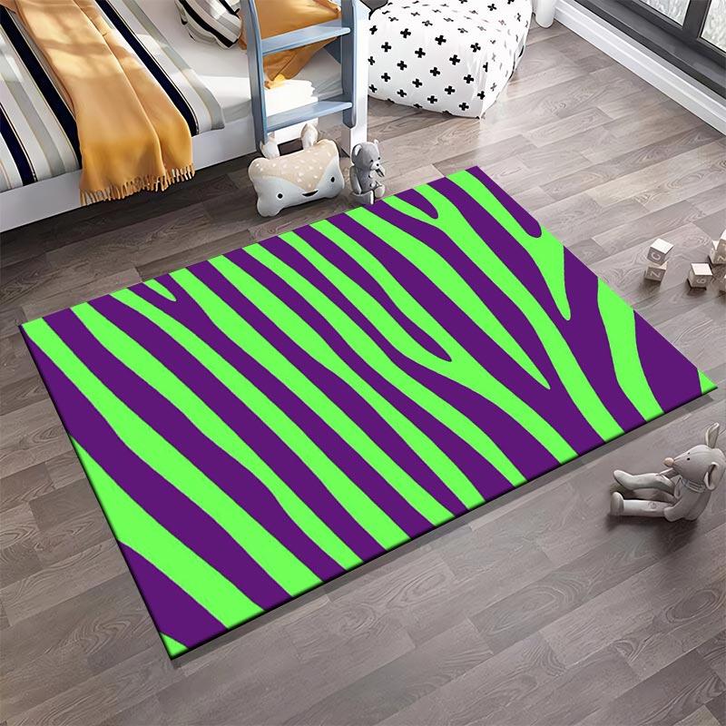 Green and Purple Zebra Stripe Pattern Carpet for Modern Home Decor Suitable for use as an anti-slip for living room bedroom sofas