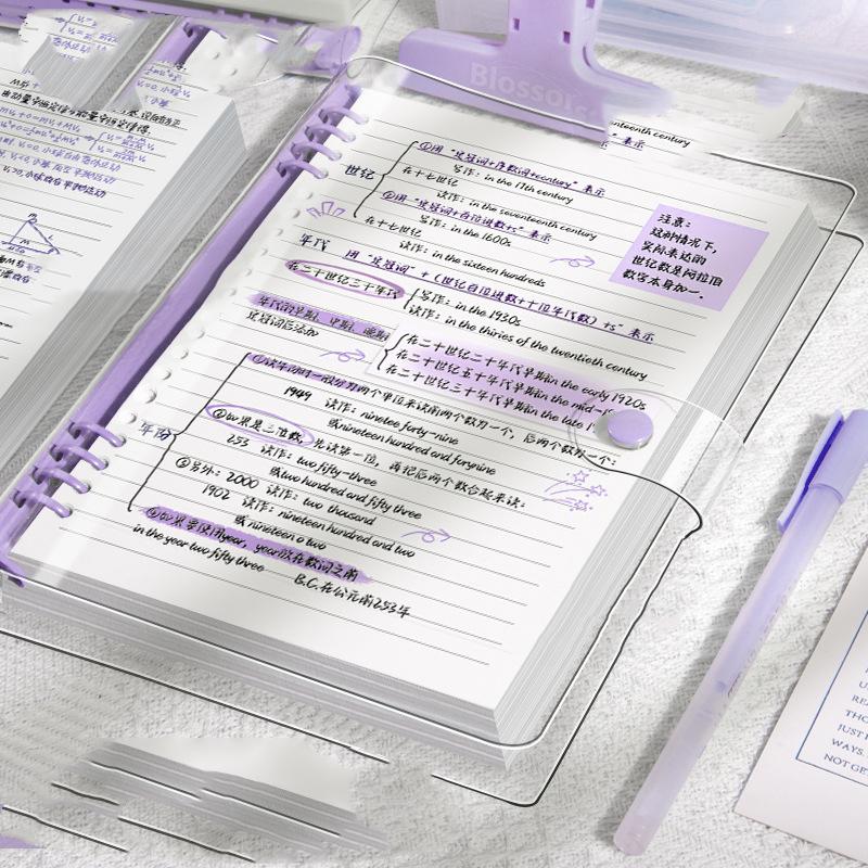 60sheets A5 Transparent Soft Leather Loose-leaf Notebooks with Detachable Ring Covers and Horizontal Lines for Students