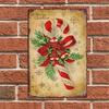 Vintage Christmas Iron Sign 12x8 Inch Candy Cane Holly Wall Decor Pre Drilled Hanging Weatherproof