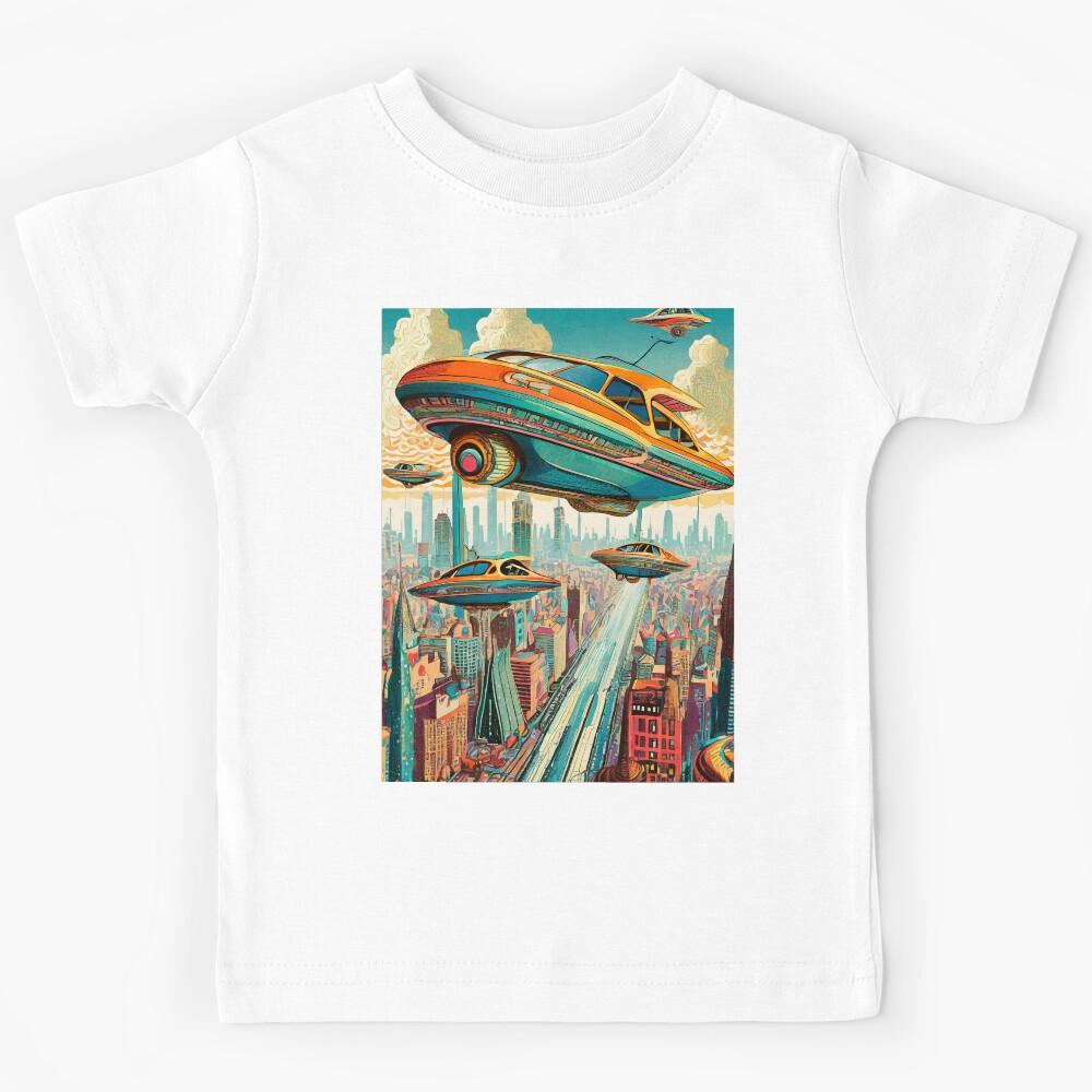 Flying cars over a futuristic city Kids T-Shirt 100