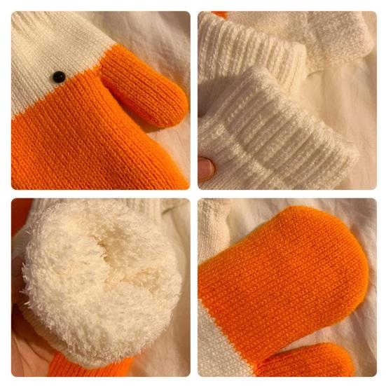 2 Paires Moufles Tricotées Oie Dessin Animé Automne Hiver Femmes Couple Gants Mitaines Extérieur Temps Froid Coupe-Vent Chaud Épais Thermiques