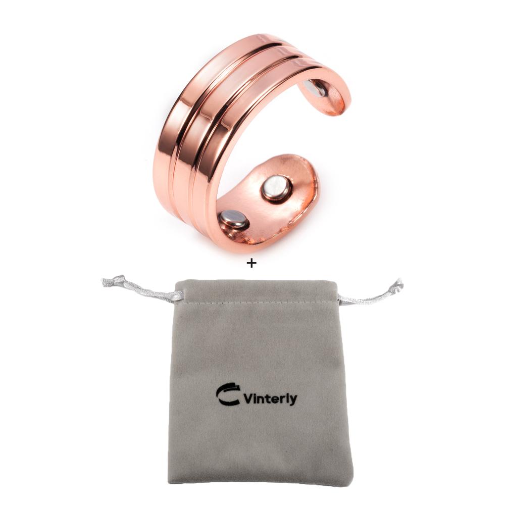 Vinterly Magnetischer Ring aus reinem Kupfer für Damen Herren Trendiger Gesundheits-Energie-Finger Offener Armreif Verstellbarer Schmuck Hoher Magnet Verstellbar