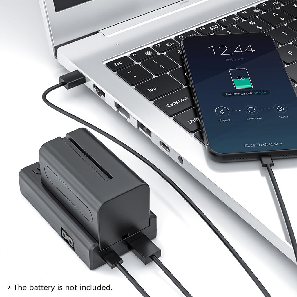   NP-F Battery   with 21W Type-C PD Input USB-A/ D-tap/ Type-C PD Outputs 1/4 Inch Screw Hole Multi-use Powering Adapter Fast Charging Repl