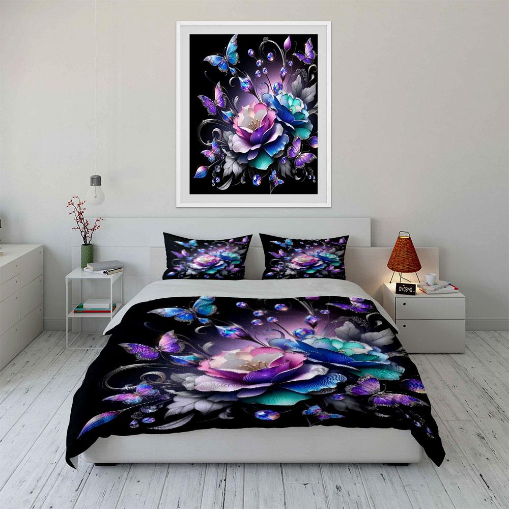 Elegant Floral And Butterfly Trio Ideal For Home Decor, Kid'S And Adults' Bedroom Decor,Exquisite Three-Piece Bedding Set Gift
