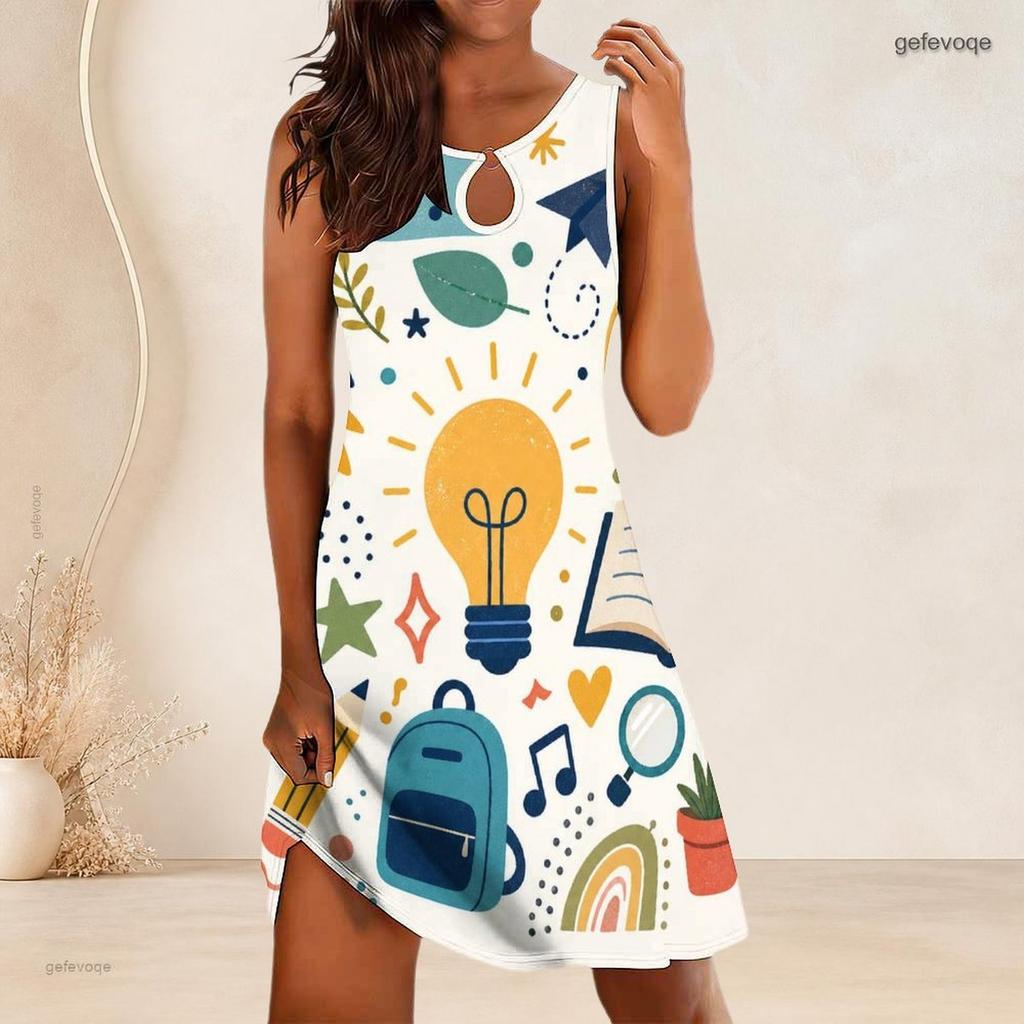 Plus Size Women Round Neck Sleeveless Tank Midi Dress Summer Casual Soft Outfit