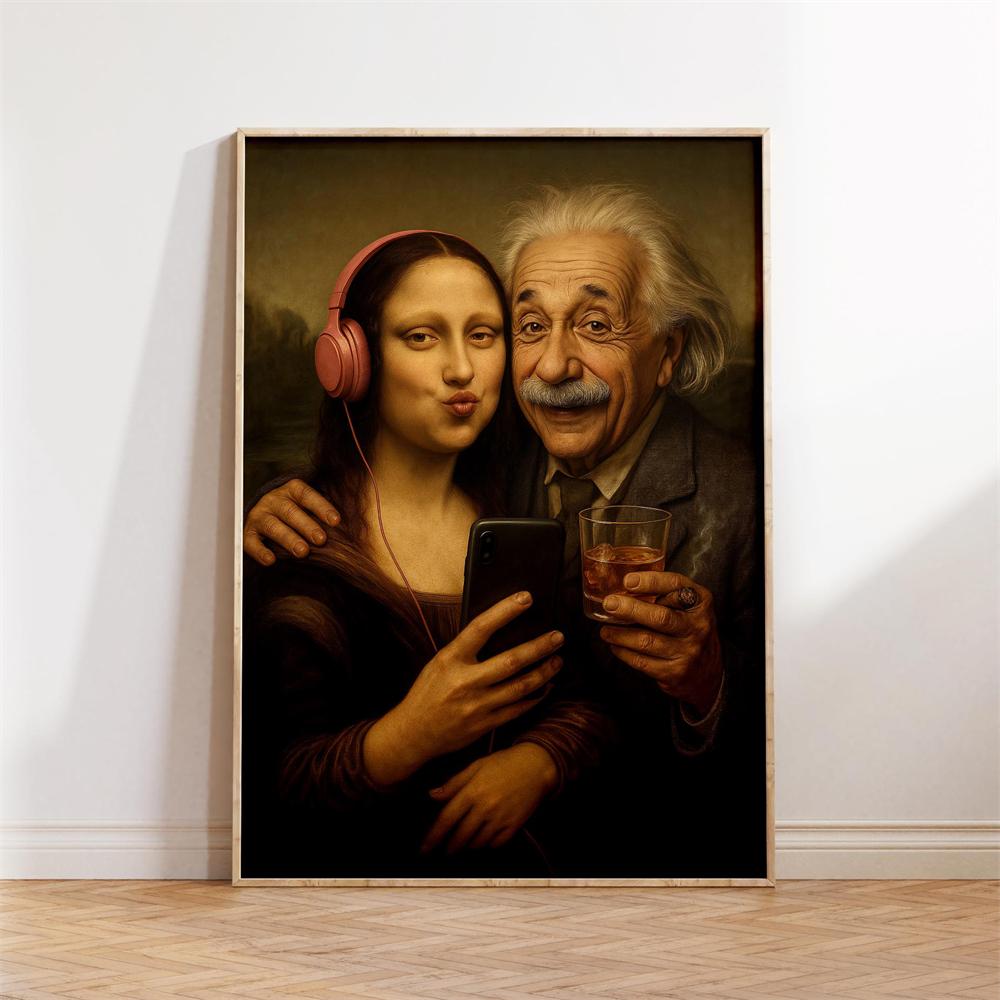 Funny Mona Lisa Canvas Wall Art Poster Gallery Mona Lisa Portrait Print Vintage Bathroom Wall Art Toilet Powder Room Decor