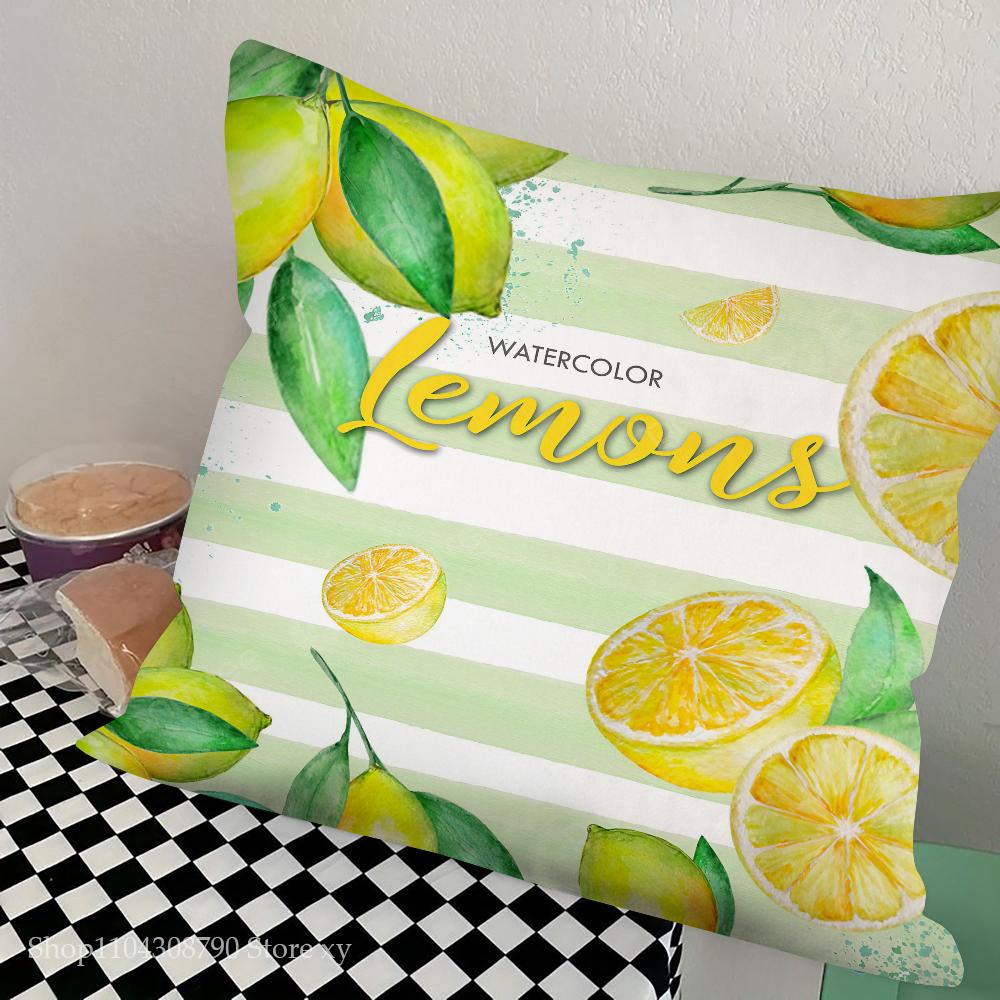 Lemon Pattern Pillow Case Fashion Square Pillowcase Bedroom Sofa Room Ins Decoration Leisure Cushion Cover 40x40