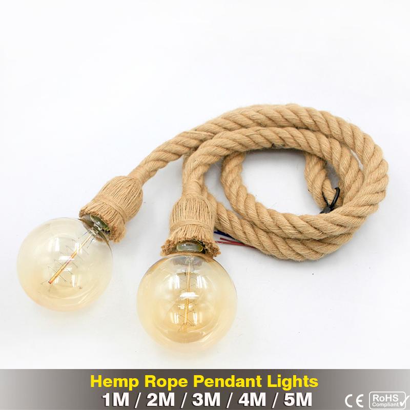 AC 95V-240V Retro Hemp Rope Pendant Light Vintage E27 LED Bulb Industrial Pendant Lamp Decor Hanging Lamp Indoor LED