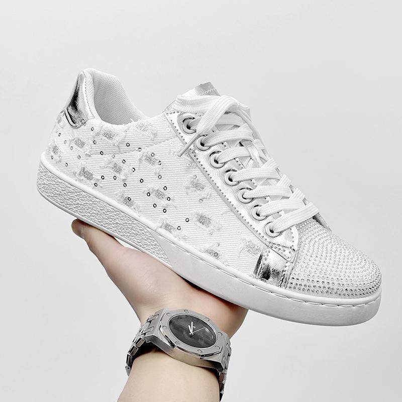 Fashion Sneakers Casual Men Designer Rivet Bling Punk Board Shoes Fashion Microfiber Leather Fabric Height Increased Flat Platform Shoes