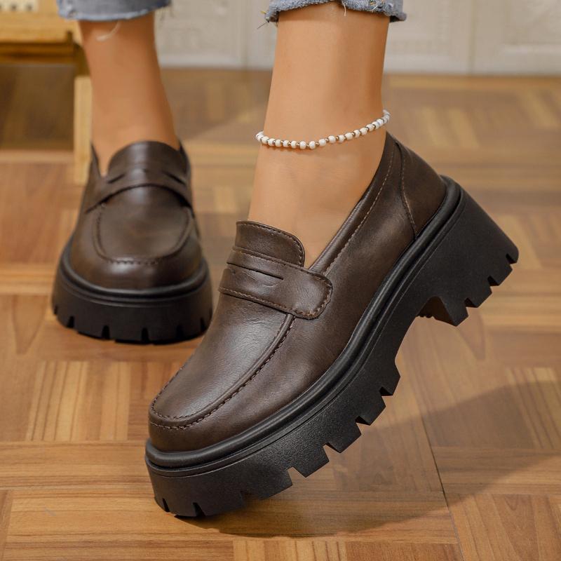 Fashion Platform Shoes for Women Loafers Shoes Thick-soled Wedding Formal Women Business Shoes Slipon Leather Increase Casual Shoe Women