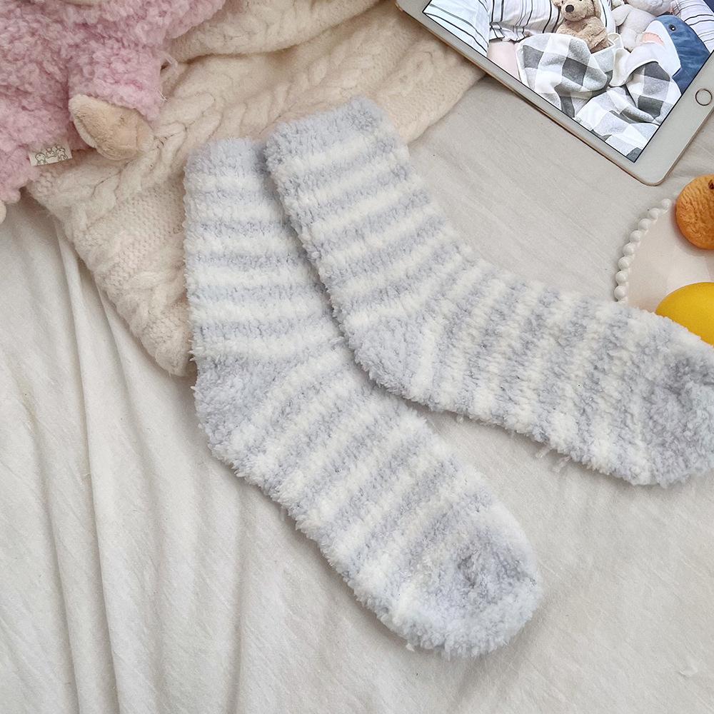 

Полосатые носки мягкие женские пушистые носки толстые коралловые бархатные зимние теплые домашние махровые махровые носки для женщин One Size