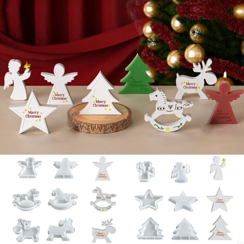 Christmas Molds Silicone Reindeer Rocking Horse Star Angel Boy For DIY Holiday Decorations Crafting A0KF