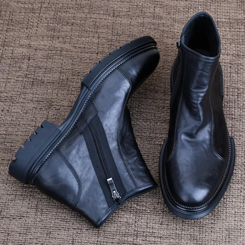 Leather Martin boots men's shoes autumn and winter velvet all-cowhide leather boots fashion casual side zipper leather shoes