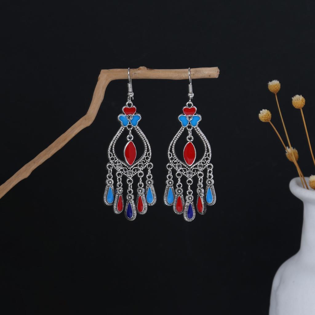 Bohemian Ethnic Style Oval Earrings, Retro Tourist Attractions Ethnic Minority Fringed Beaded Earrings
