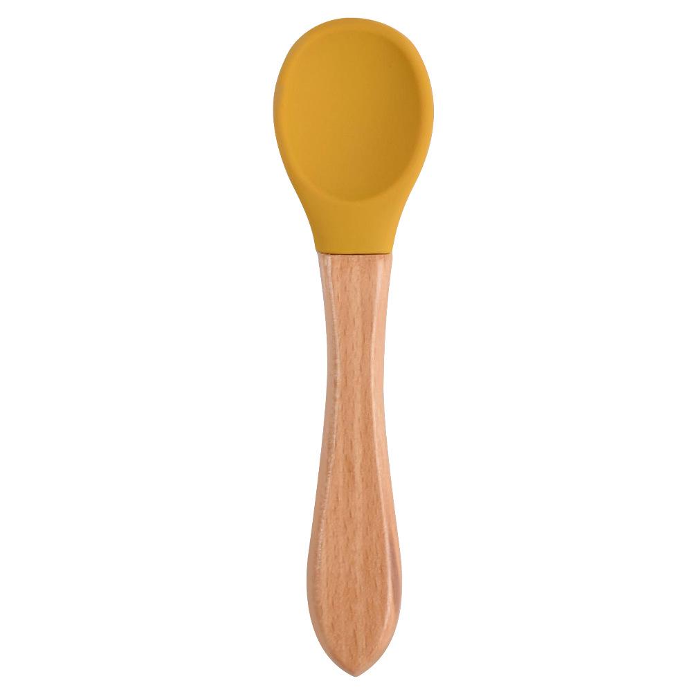 Silicone Baby Bowl & Spoon Set with Wooden Handle and Suction Cup